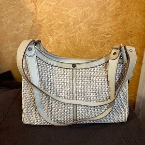 By John Romain Women's chic woven Shoulder Bag in Cream and Gray